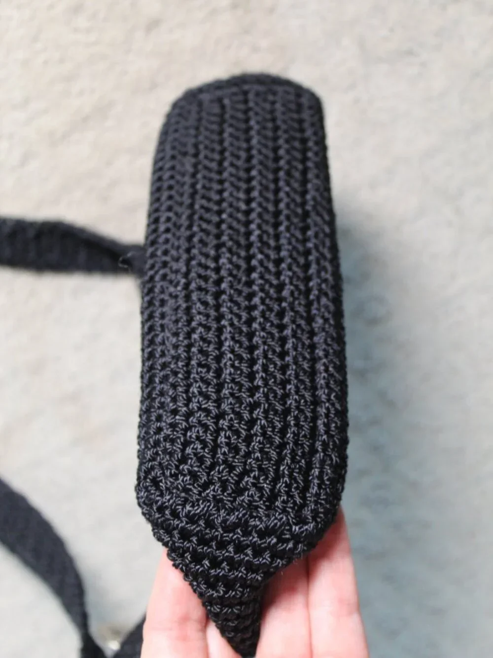 The Sak Black Handbag Shoulder Bag Purse Crocheted Nylon Strap Medium Size